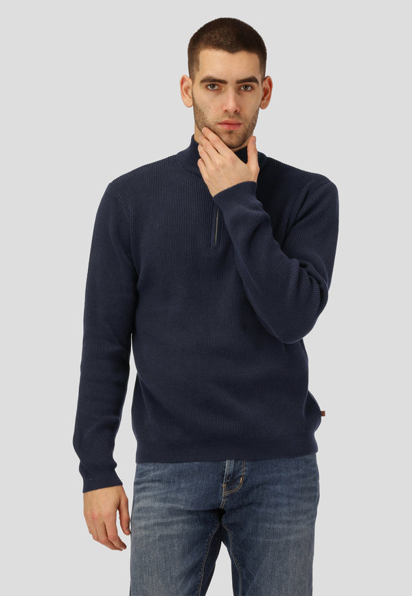 Clean Cut Copenhagen MARIO 1/2 ZIP KNITTED JUMPER Knit Dark Navy