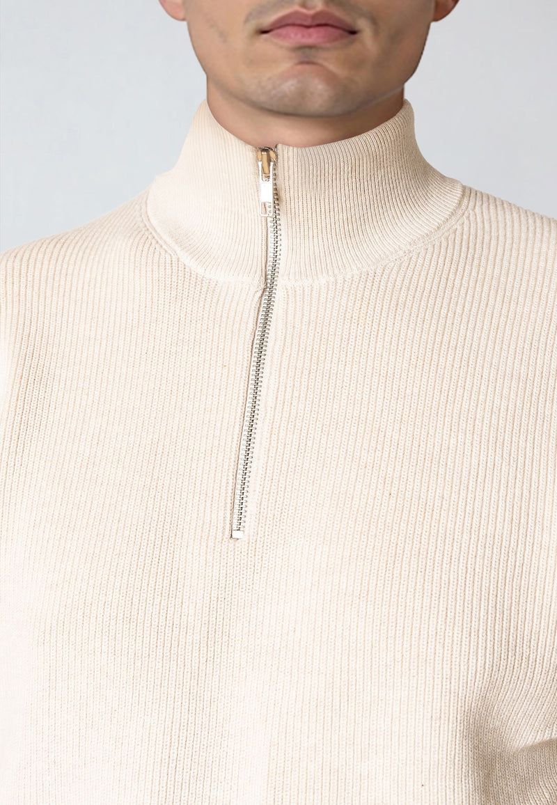 Clean Cut Copenhagen MARIO 1/2 ZIP KNITTED JUMPER Knit Ecru Melange
