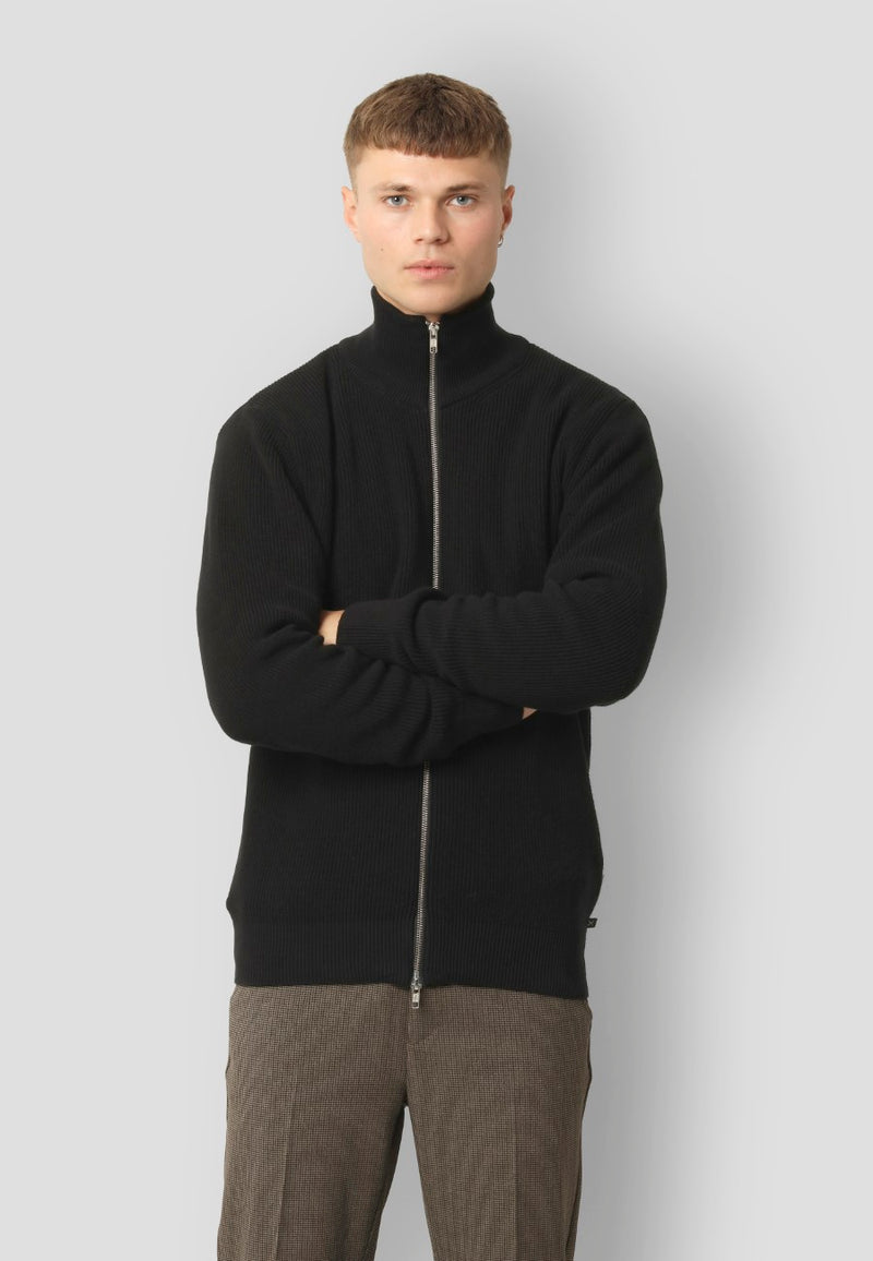Clean Cut Copenhagen MARIO KNITTED ZIP CARDIGAN Knit Black