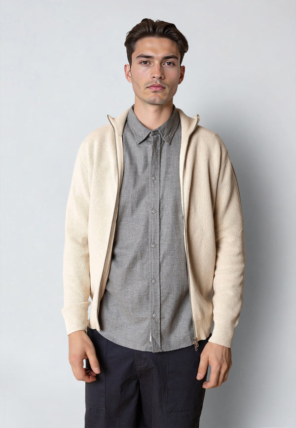 Clean Cut Copenhagen MARIO KNITTED ZIP CARDIGAN Knit Ecru Melange