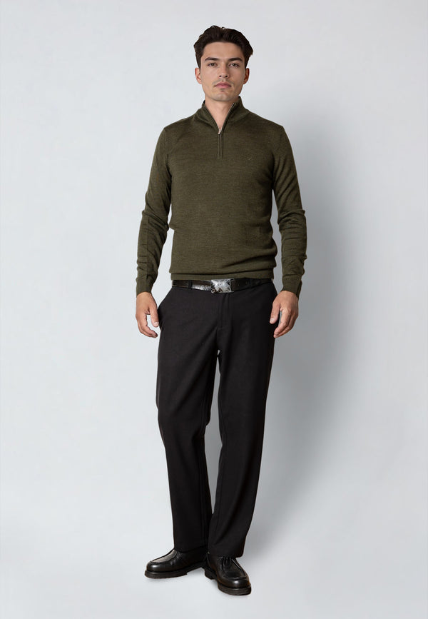 Clean Cut Copenhagen MERINO 1/2 ZIP JUMPER Knit Army Melange