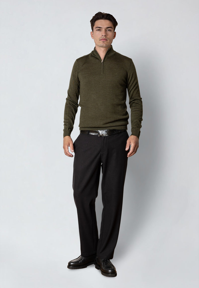 Clean Cut Copenhagen MERINO 1/2 ZIP JUMPER Knit Army Melange