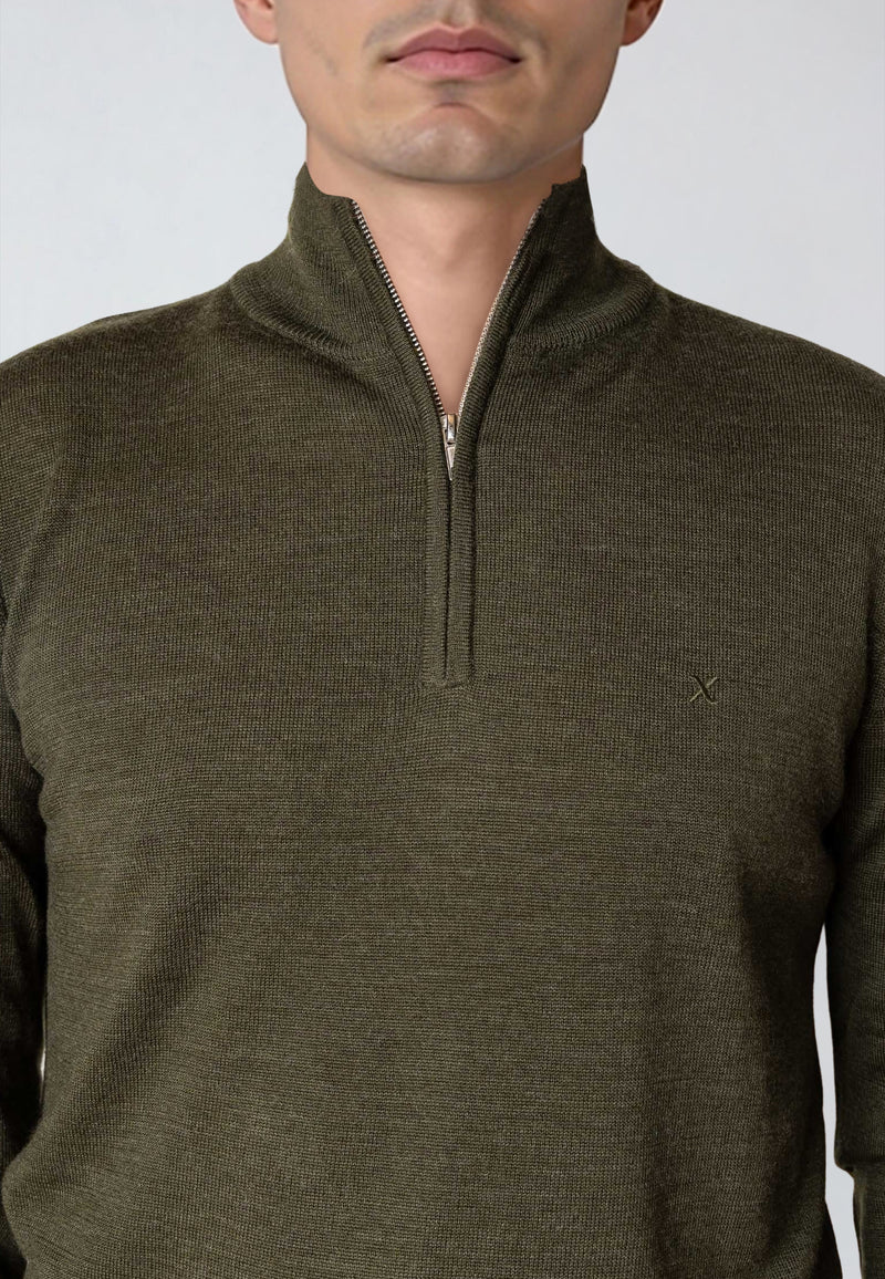 Clean Cut Copenhagen MERINO 1/2 ZIP JUMPER Knit Army Melange