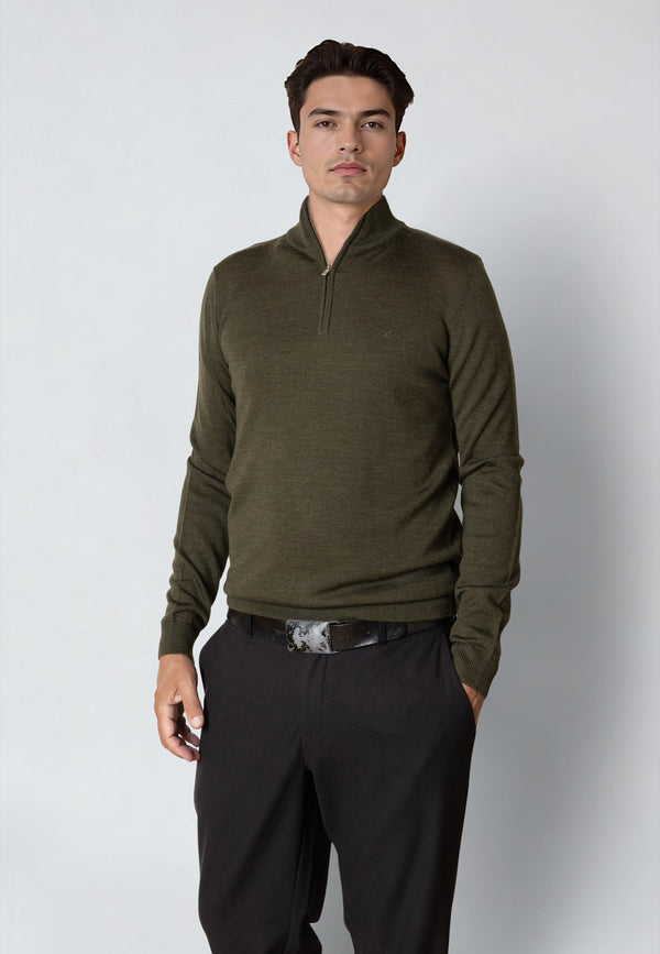 Clean Cut Copenhagen MERINO 1/2 ZIP JUMPER Knit Army Melange