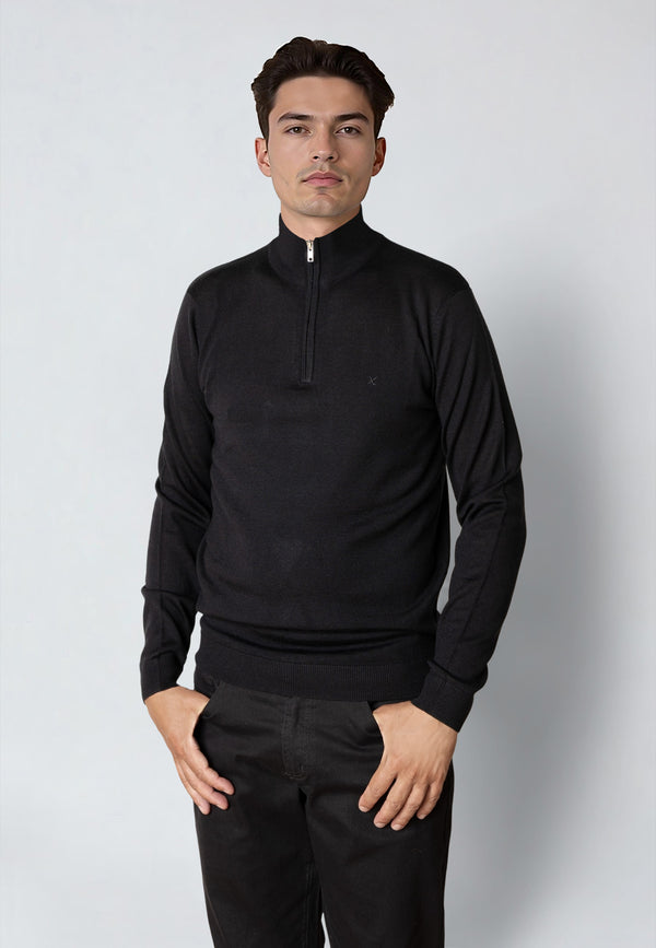 Clean Cut Copenhagen MERINO 1/2 ZIP JUMPER Knit Black