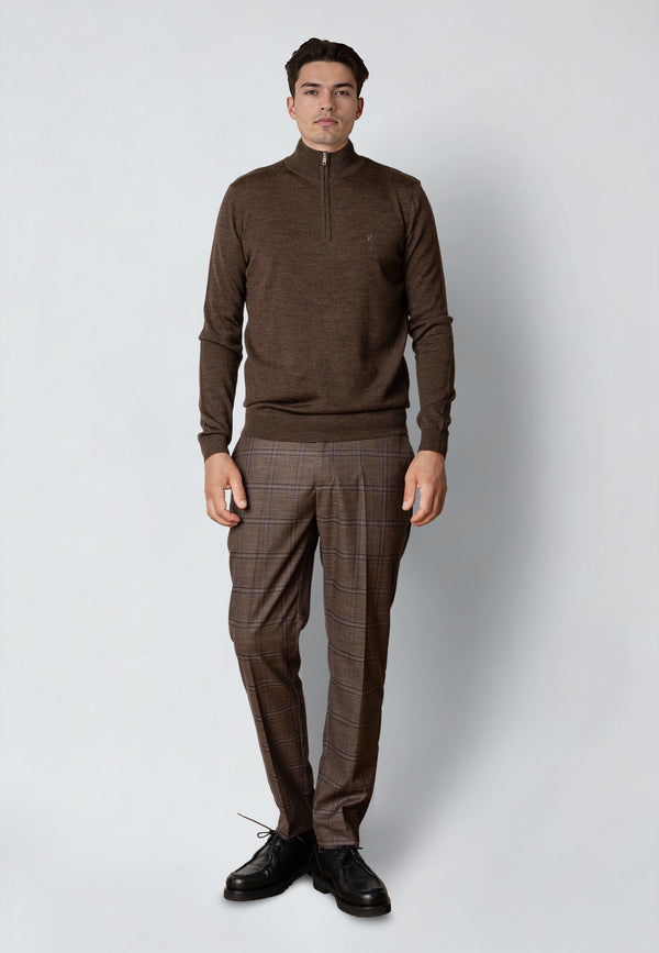 Clean Cut Copenhagen MERINO 1/2 ZIP JUMPER Knit Brown Melange