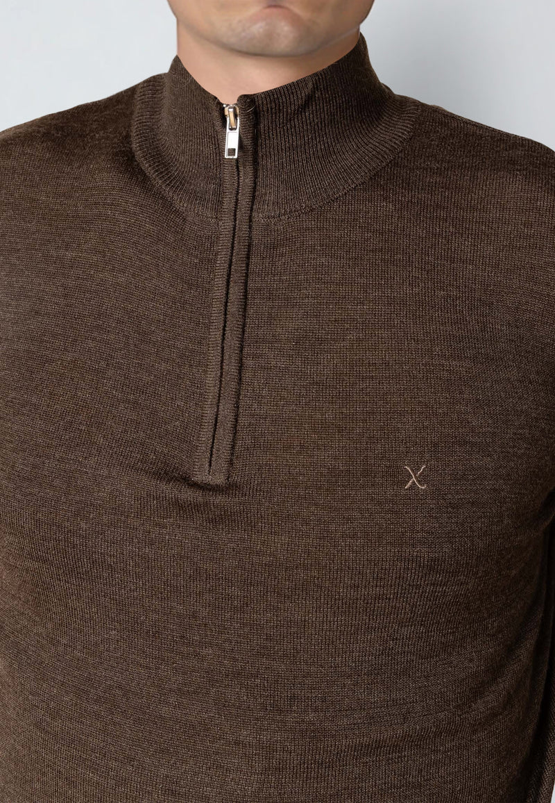 Clean Cut Copenhagen MERINO 1/2 ZIP JUMPER Knit Brown Melange
