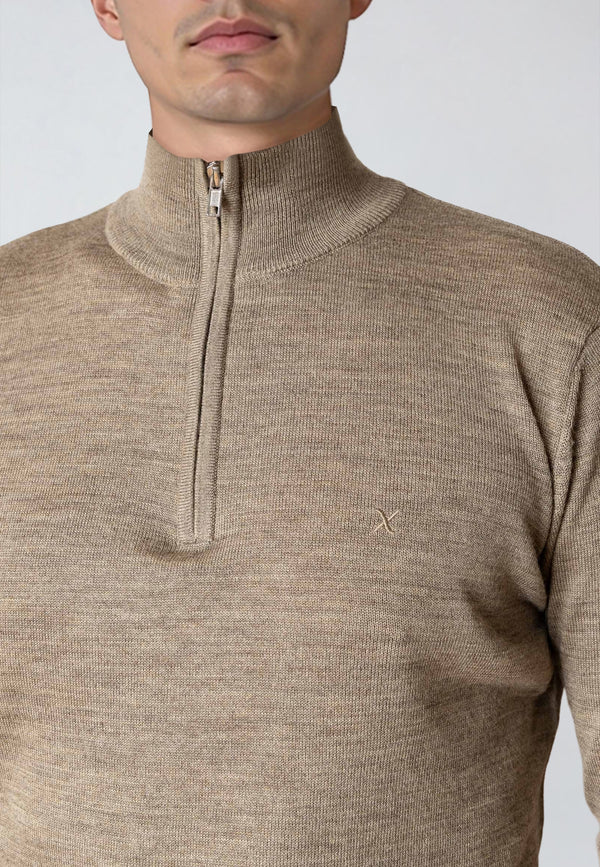 Clean Cut Copenhagen MERINO 1/2 ZIP JUMPER Knit Dark beige melange