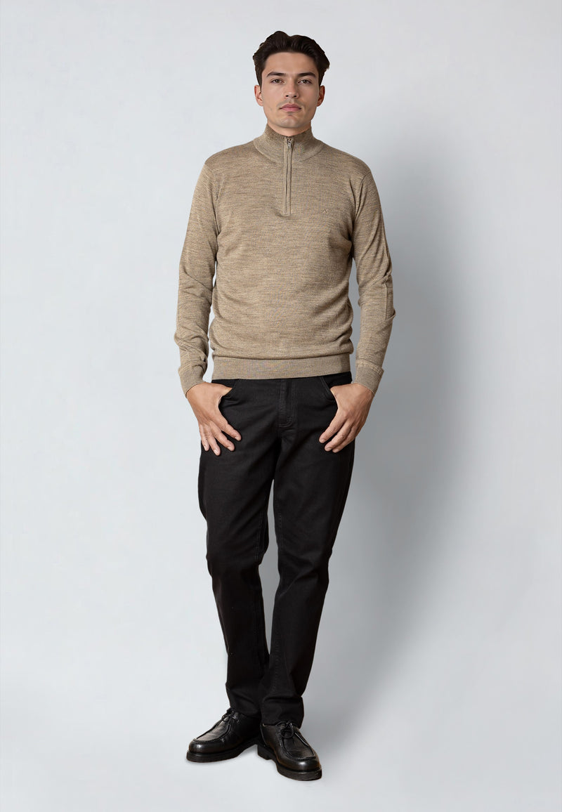 Clean Cut Copenhagen MERINO 1/2 ZIP JUMPER Knit Dark beige melange