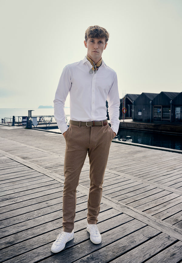 Clean Cut Copenhagen MILANO JERSEY STRETCH PANTS Pants Dark Camel Melange