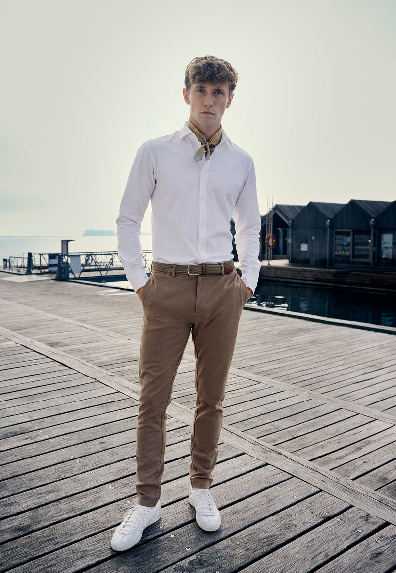 Clean Cut Copenhagen MILANO JERSEY STRETCH PANTS Pants Dark Camel Melange