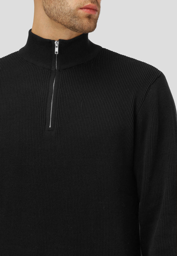 Clean Cut Copenhagen MARIO 1/2 ZIP KNITTED JUMPER Knit Black