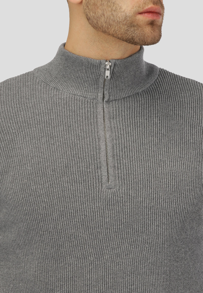 Clean Cut Copenhagen MARIO 1/2 ZIP KNITTED JUMPER Knit Light Grey Melange