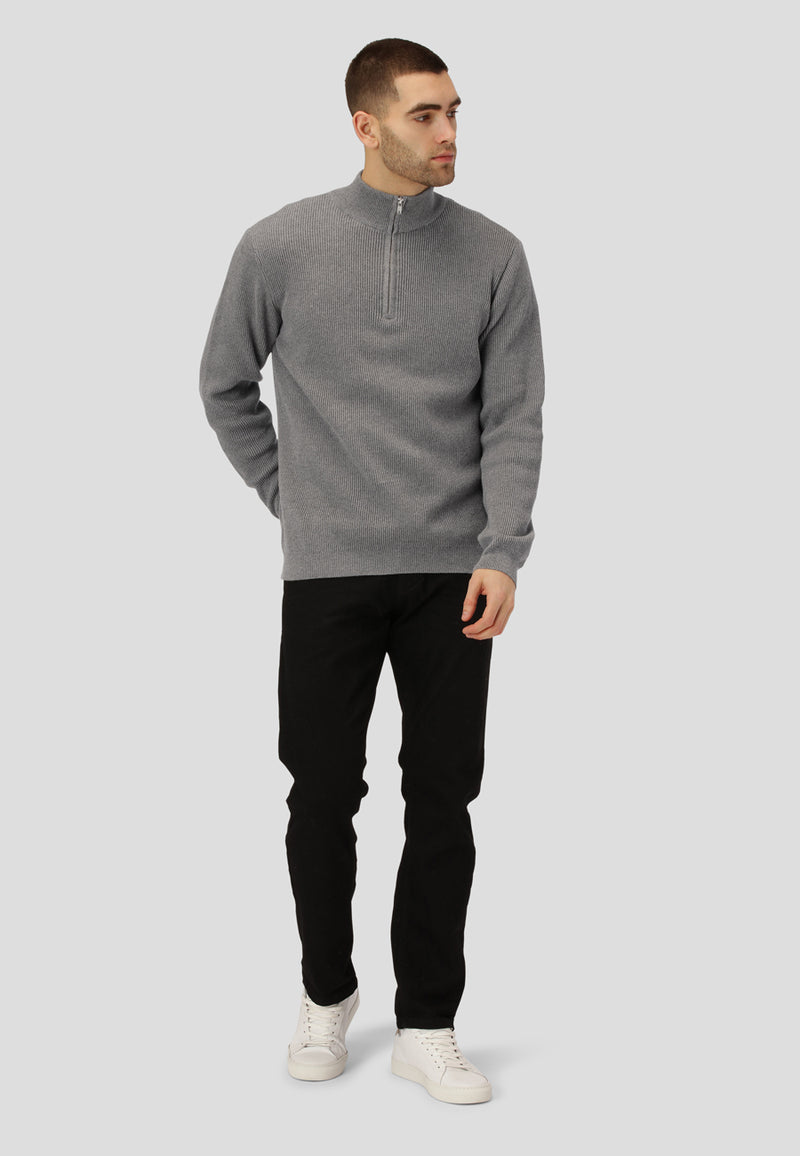 Clean Cut Copenhagen MARIO 1/2 ZIP KNITTED JUMPER Knit Light Grey Melange