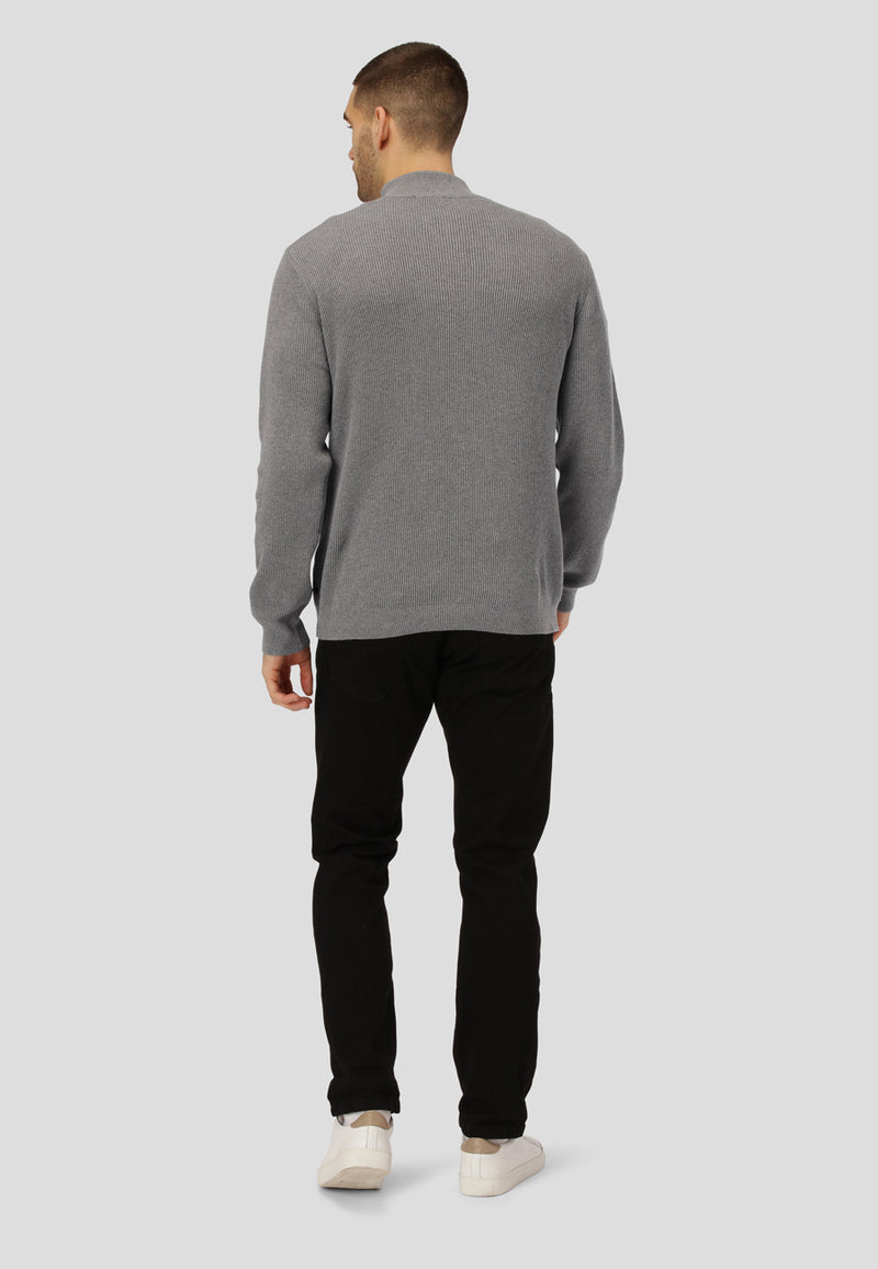 Clean Cut Copenhagen MARIO 1/2 ZIP KNITTED JUMPER Knit Light Grey Melange