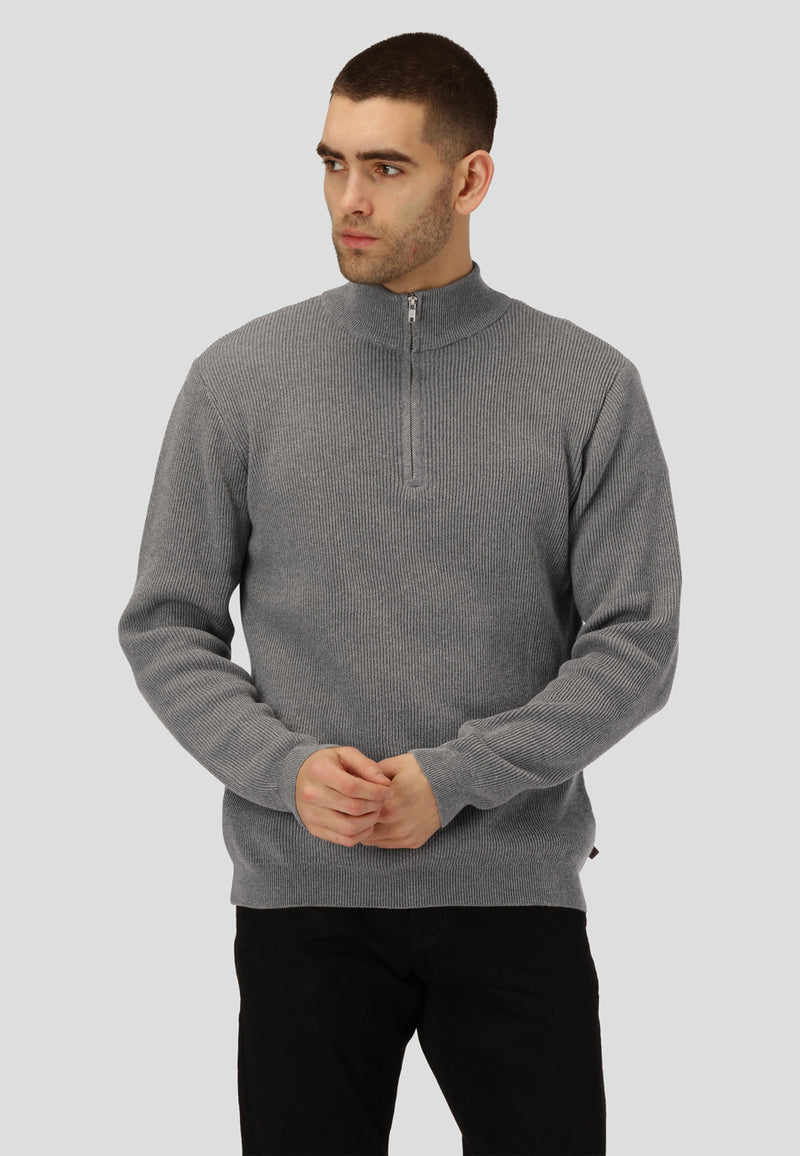 Clean Cut Copenhagen MARIO 1/2 ZIP KNITTED JUMPER Knit Light Grey Melange