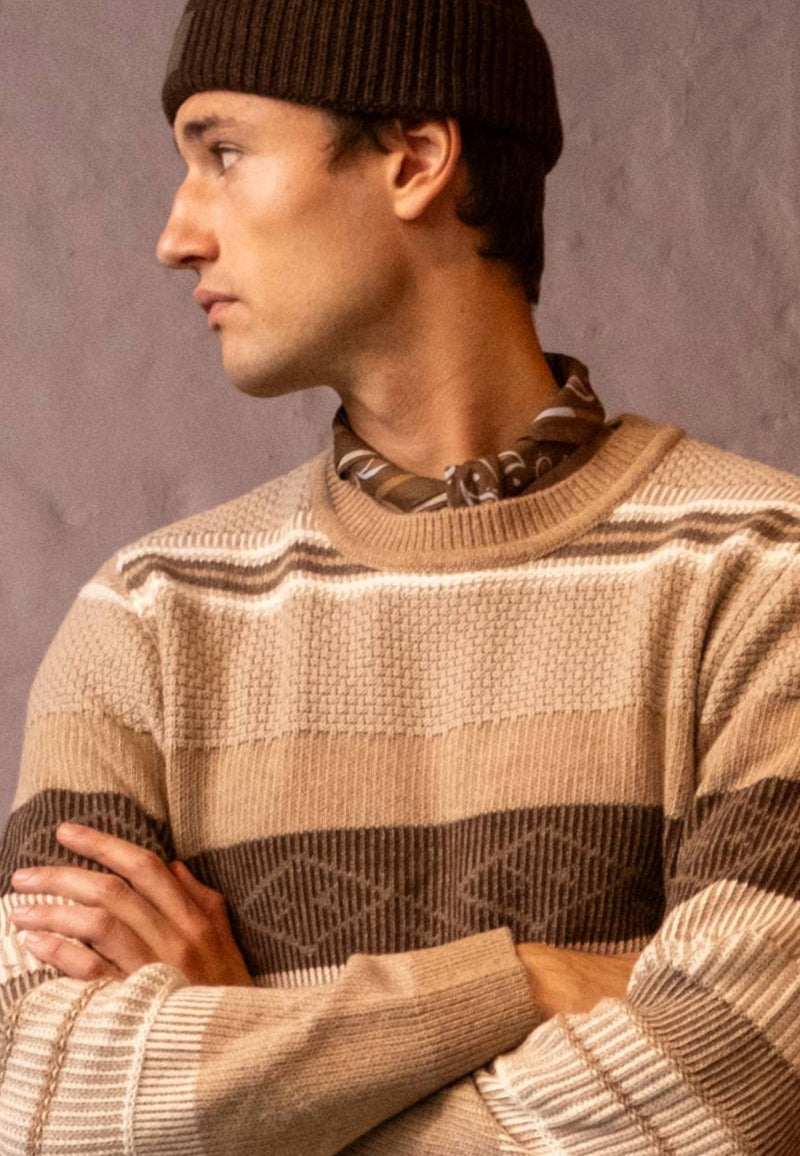 Clean Cut Copenhagen Mark wool knitted jumper Knit Brown/Dark khaki striped