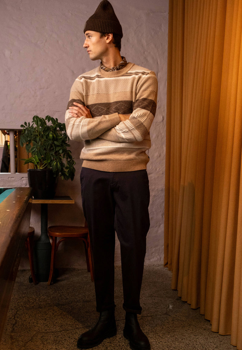 Clean Cut Copenhagen Mark wool knitted jumper Knit Brown/Dark khaki striped