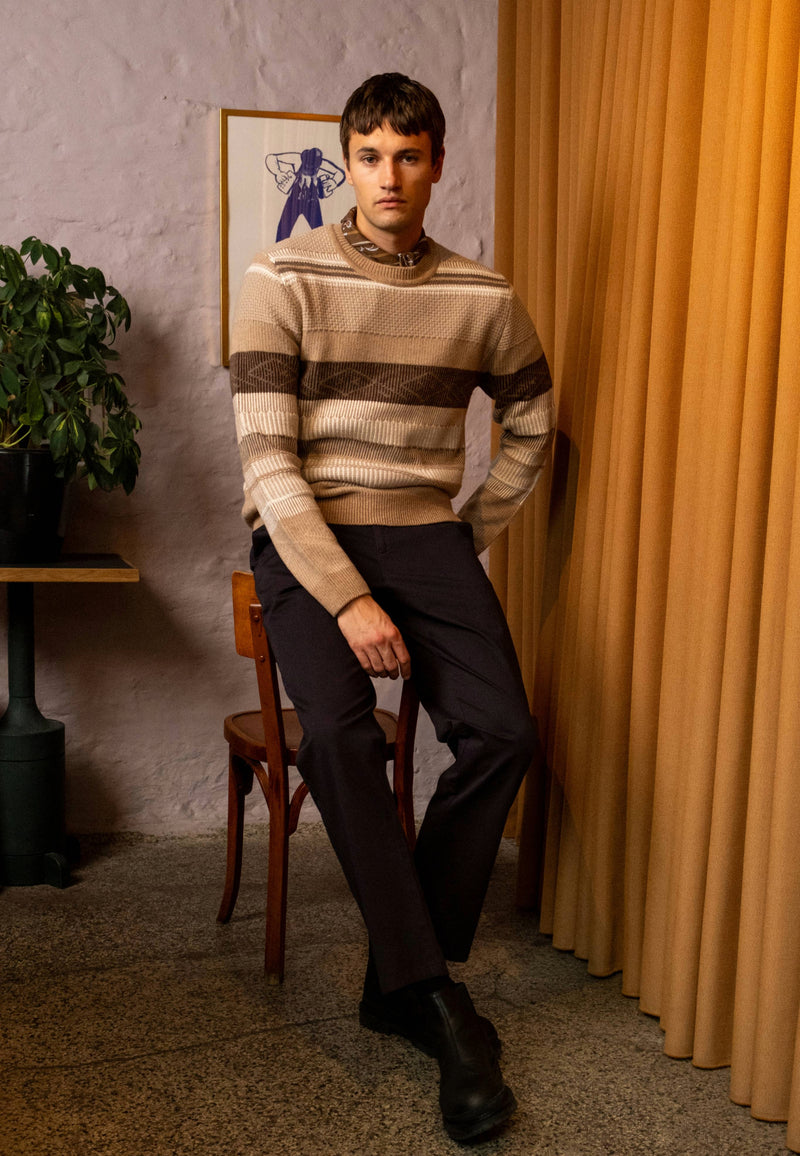 Clean Cut Copenhagen Mark wool knitted jumper Knit Brown/Dark khaki striped