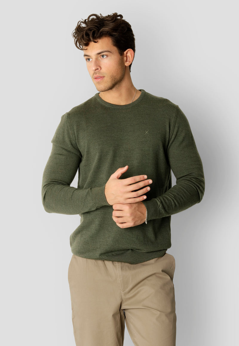 Clean Cut Copenhagen Merino knitted jumper Knit Army Melange