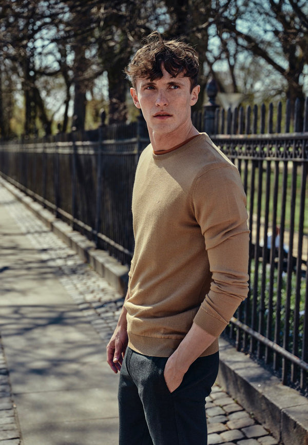 Clean Cut Copenhagen Merino knitted jumper Knit Camel Melange