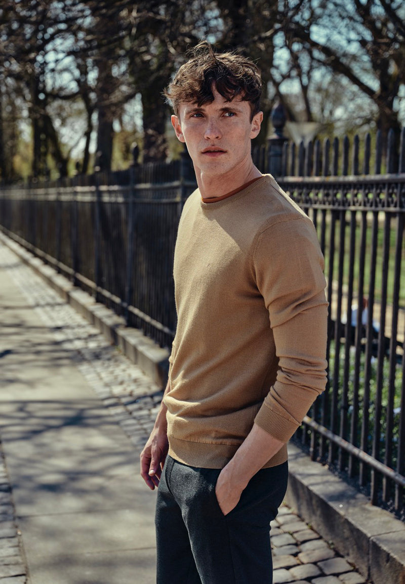 Clean Cut Copenhagen Merino knitted jumper Knit Camel Melange