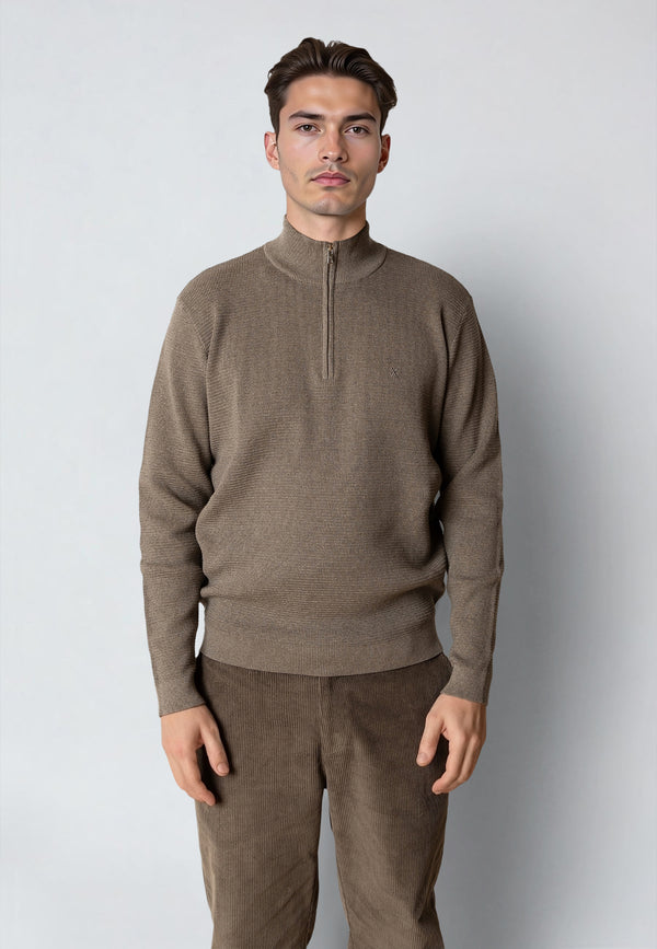 Clean Cut Copenhagen OSCAR 1/2 ZIP KNITTED JUMPER Knit Brindle melange