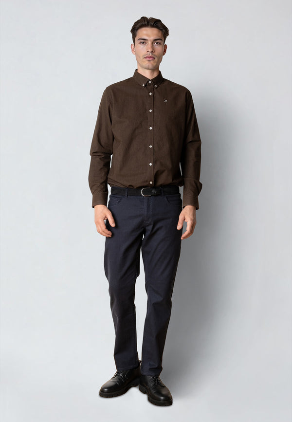 Clean Cut Copenhagen OXFORD STRETCH SHIRT Shirts L/S Dark Brown Melange