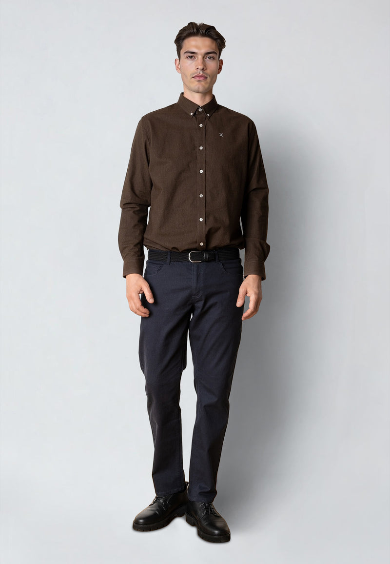 Clean Cut Copenhagen OXFORD STRETCH SHIRT Shirts L/S Dark Brown Melange
