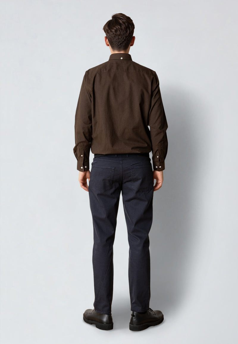 Clean Cut Copenhagen OXFORD STRETCH SHIRT Shirts L/S Dark Brown Melange