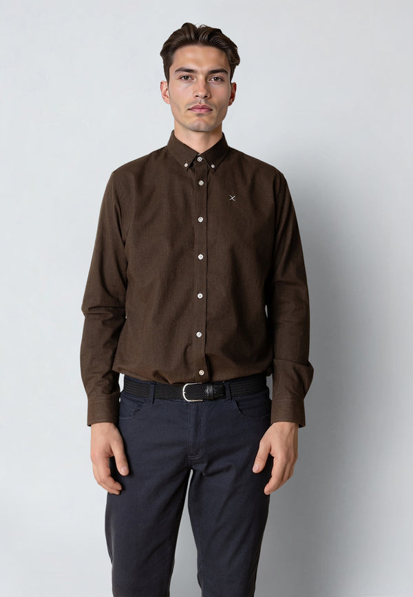 Clean Cut Copenhagen OXFORD STRETCH SHIRT Shirts L/S Dark Brown Melange