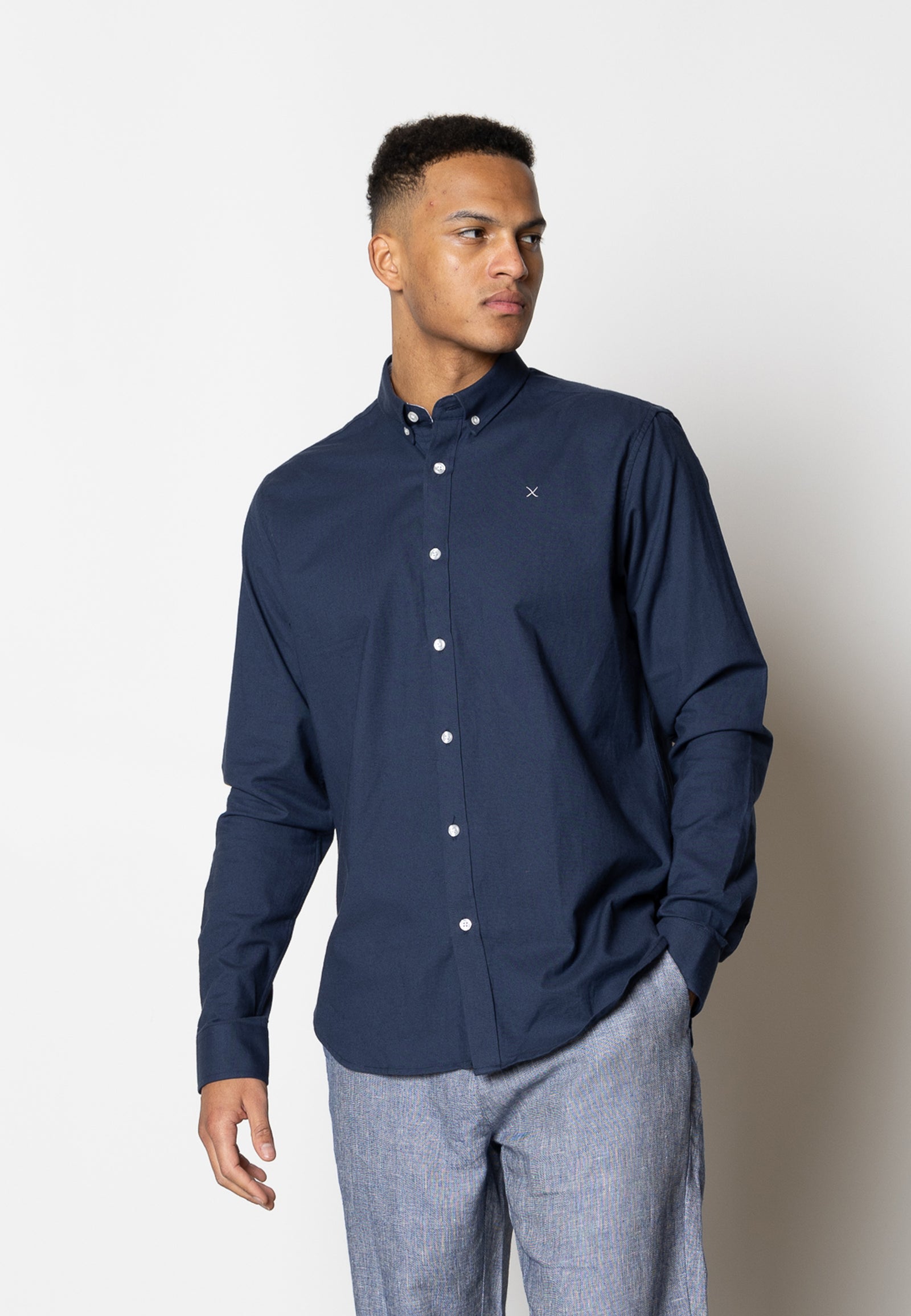 未使用【Charvet】oxford shirt NAVY OXFORD_STRETCH_SHIRT-