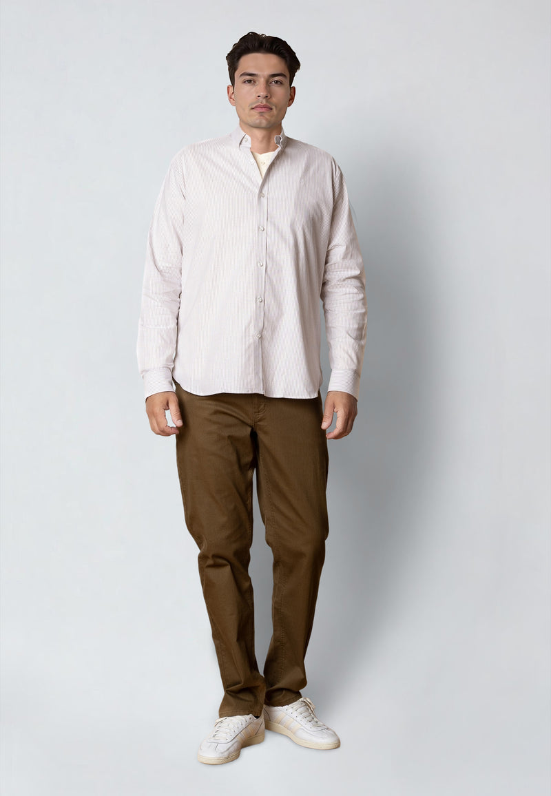Clean Cut Copenhagen OXFORD STRIPED STRETCH SHIRT Shirts L/S Khaki striped