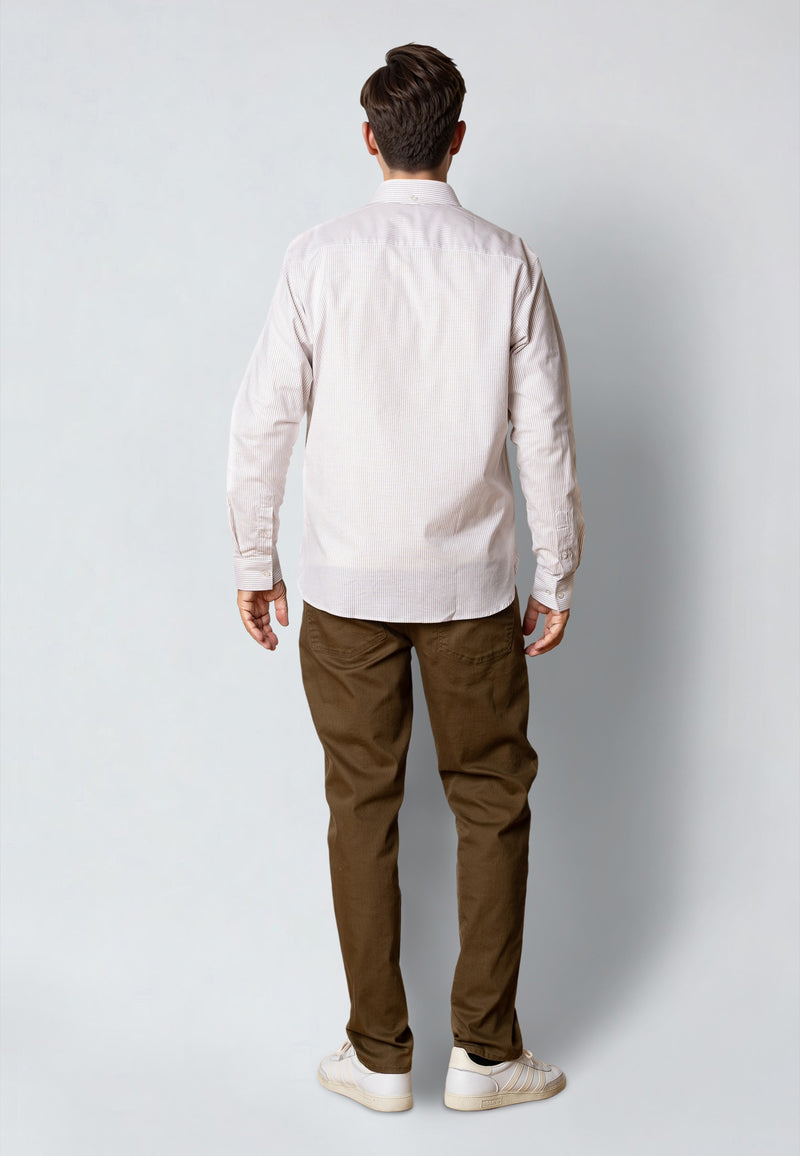 Clean Cut Copenhagen OXFORD STRIPED STRETCH SHIRT Shirts L/S Khaki striped