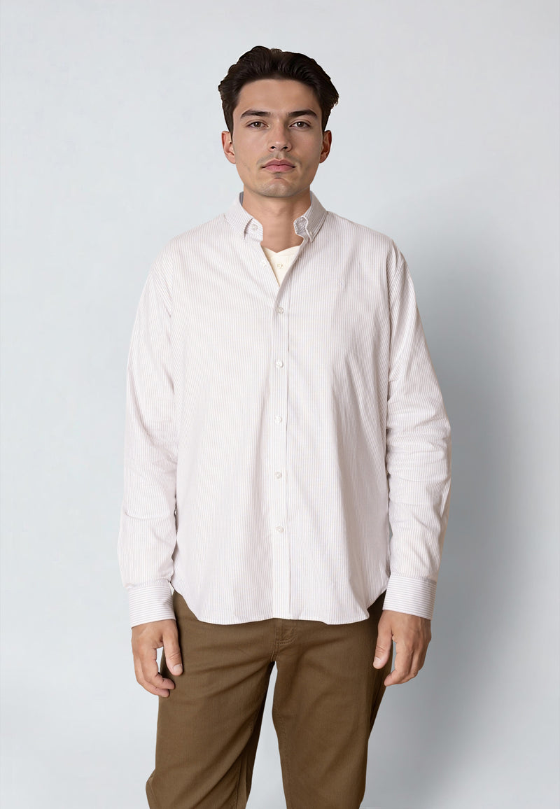 Clean Cut Copenhagen OXFORD STRIPED STRETCH SHIRT Shirts L/S Khaki striped