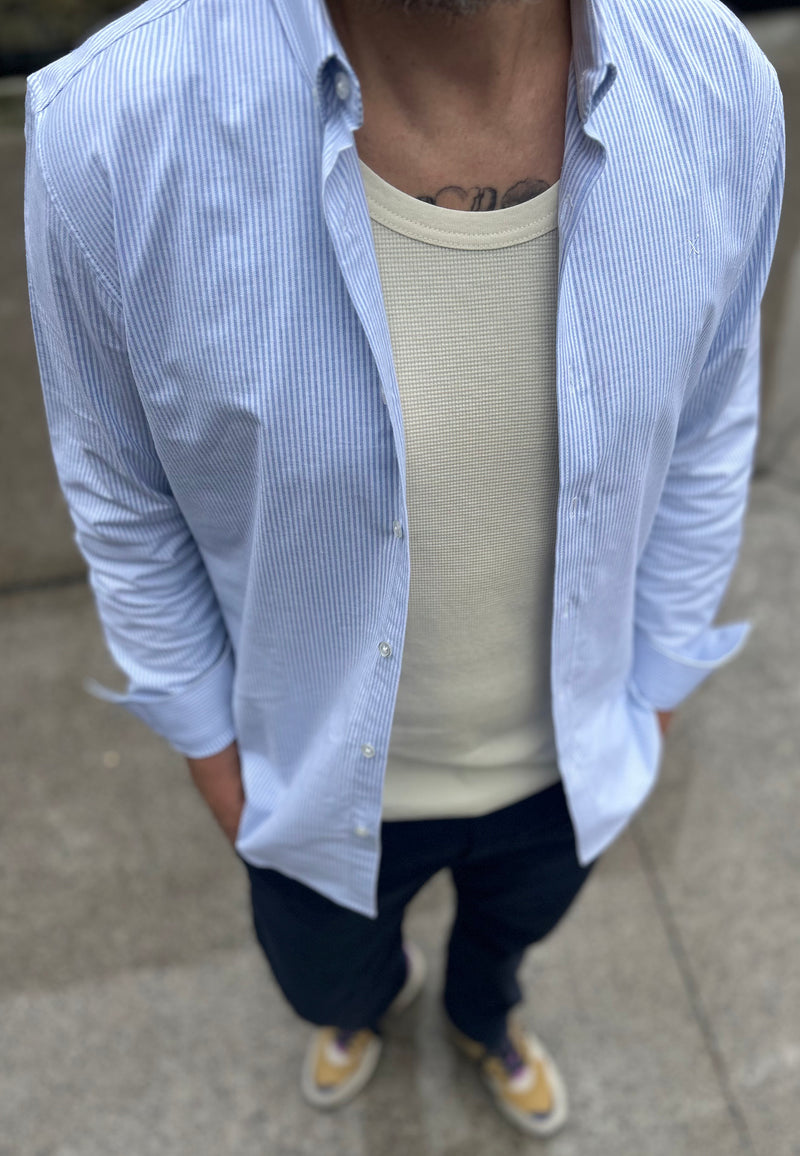 Clean Cut Copenhagen OXFORD STRIPED STRETCH SHIRT Shirts L/S Light Blue