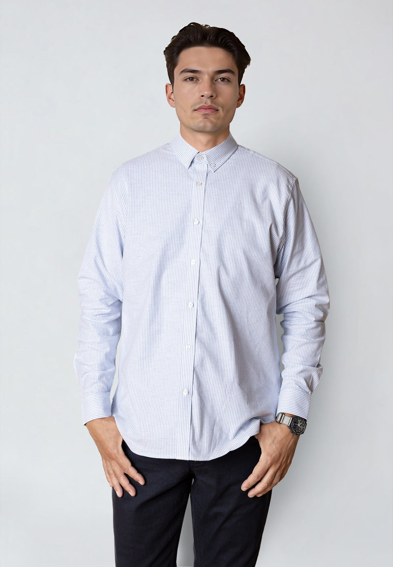 Clean Cut Copenhagen OXFORD STRIPED STRETCH SHIRT Shirts L/S Light Blue