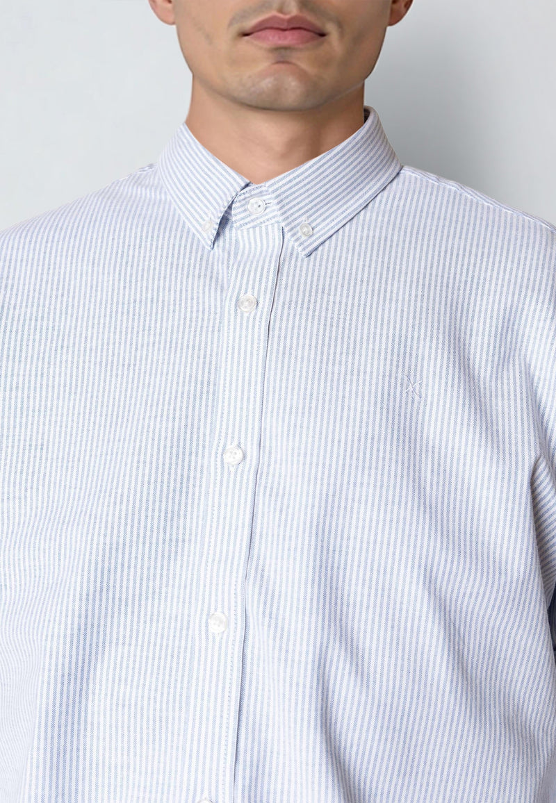 Clean Cut Copenhagen OXFORD STRIPED STRETCH SHIRT Shirts L/S Light Blue