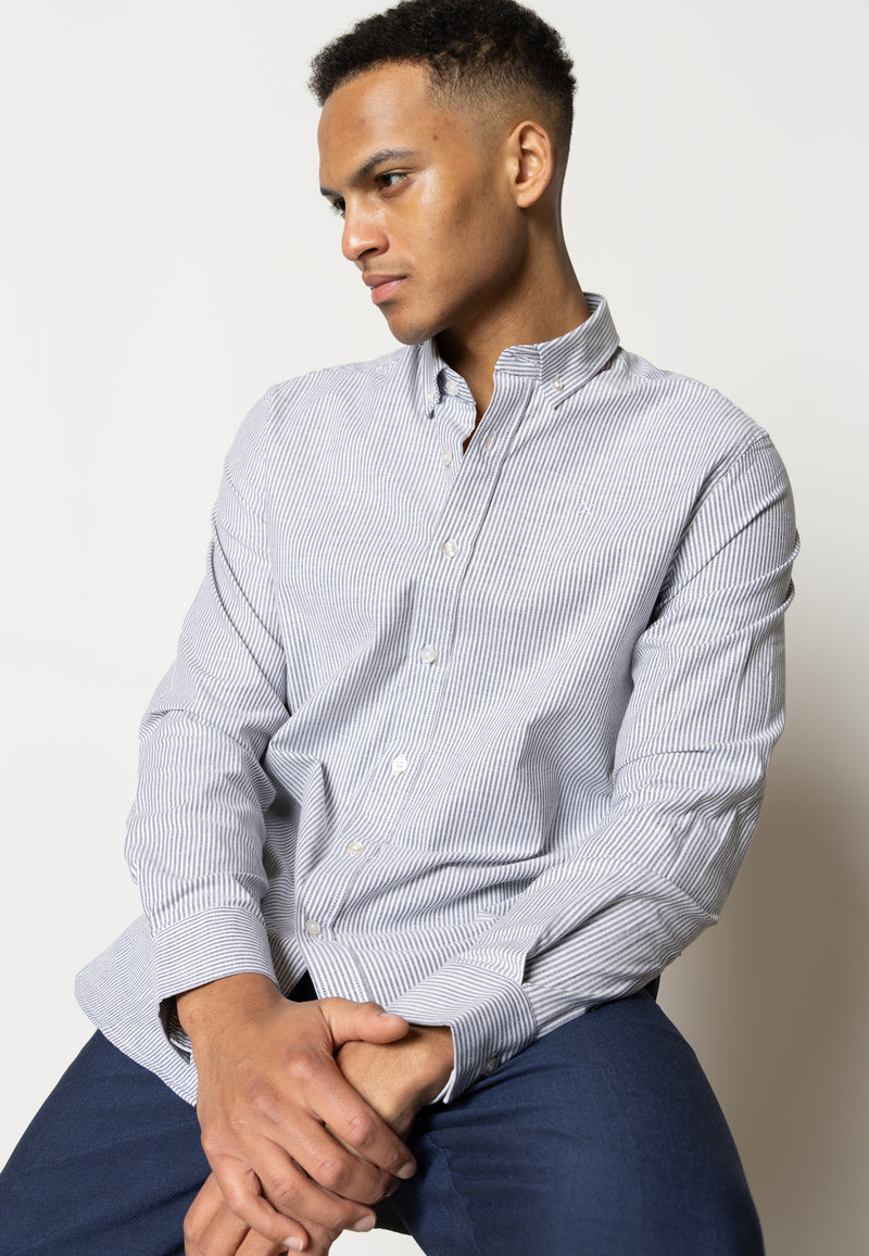 Clean Cut Copenhagen OXFORD STRIPED STRETCH SHIRT Shirts L/S Navy striped