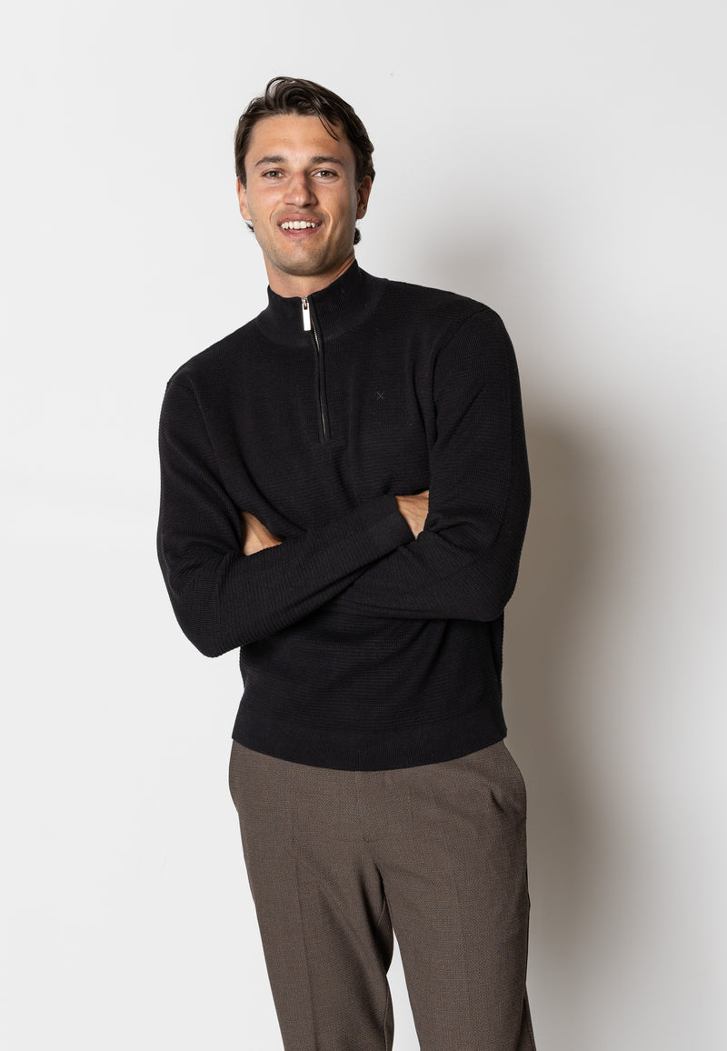 Clean Cut Copenhagen OSCAR 1/2 ZIP KNITTED JUMPER Knit Black