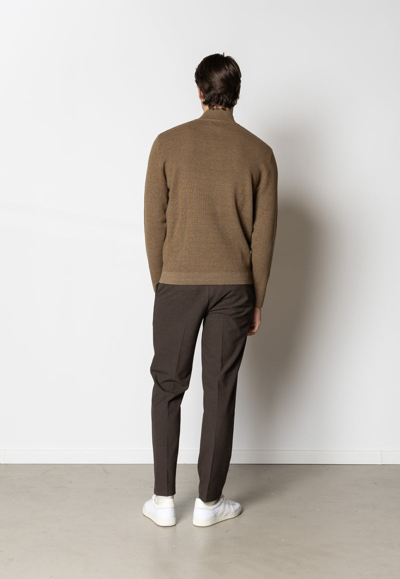 Clean Cut Copenhagen OSCAR 1/2 ZIP KNITTED JUMPER Knit Brown Melange