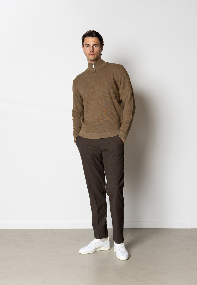 Clean Cut Copenhagen OSCAR 1/2 ZIP KNITTED JUMPER Knit Brown Melange