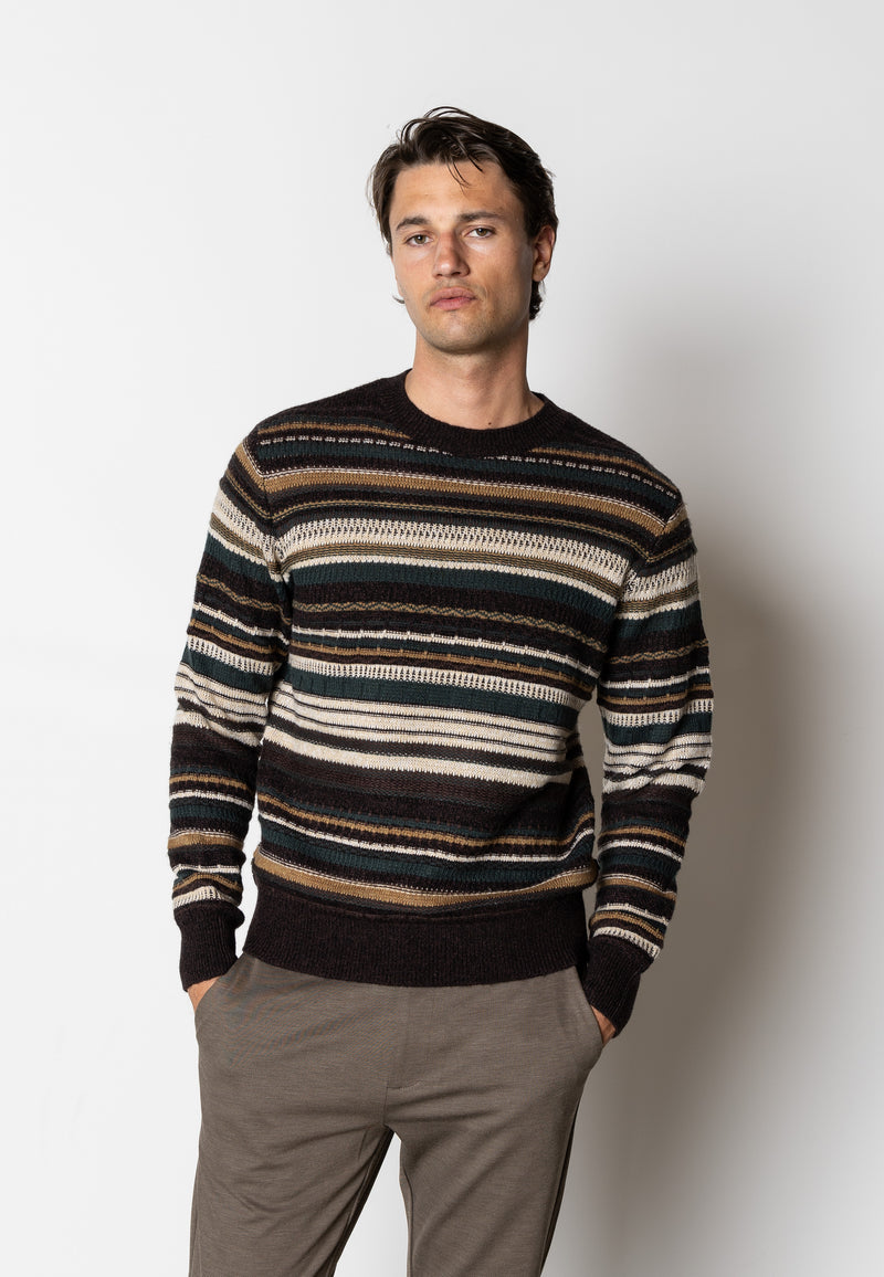 Clean Cut Copenhagen Phillip wool knitted jumper Knit Deep Green/Ecru striped