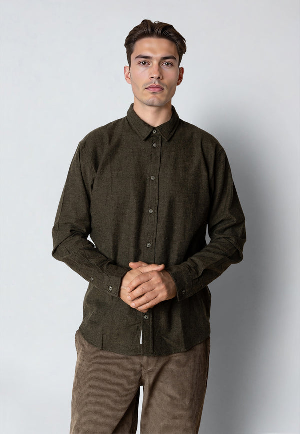Clean Cut Copenhagen RUSSEL FLANNEL SHIRT Shirts L/S Army Melange
