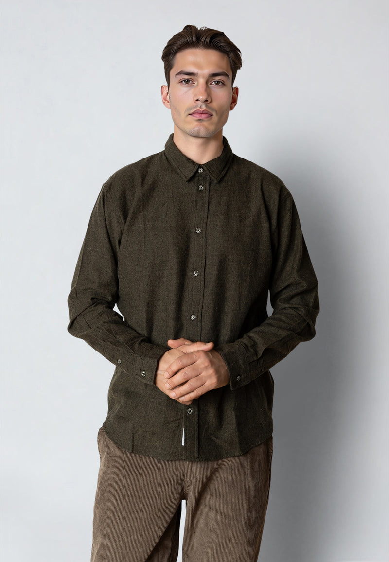 Clean Cut Copenhagen RUSSEL FLANNEL SHIRT Shirts L/S Army Melange