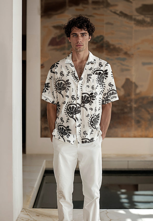 Clean Cut Copenhagen Ricco lyocell shirt Shirts S/S Ecru/Dark Brown