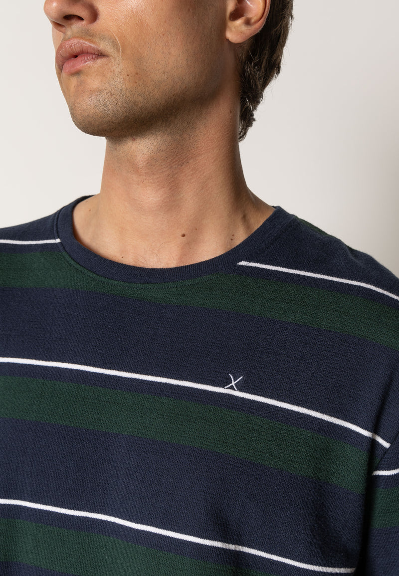Clean Cut Copenhagen Sigurd cotton t-shirt T-shirts S/S Navy/Deep green striped