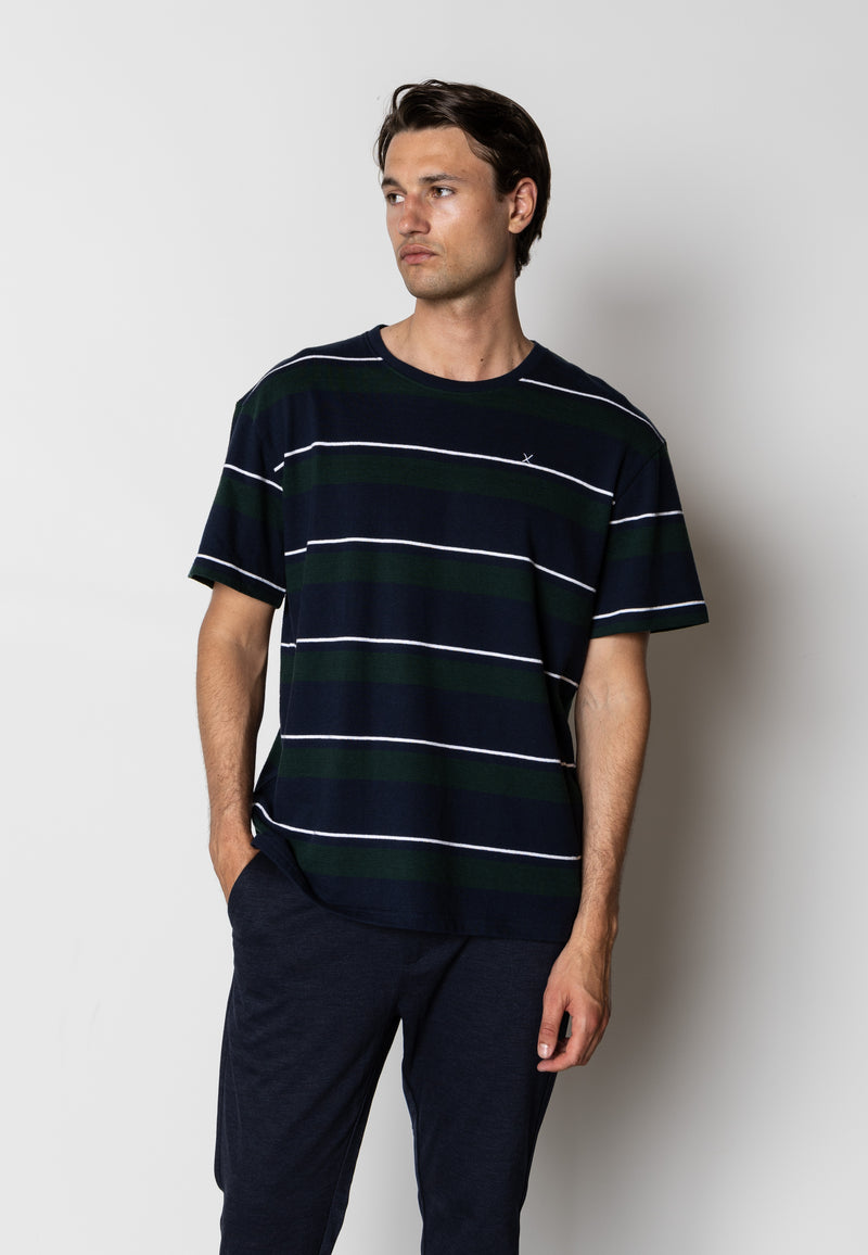 Clean Cut Copenhagen Sigurd cotton t-shirt T-shirts S/S Navy/Deep green striped