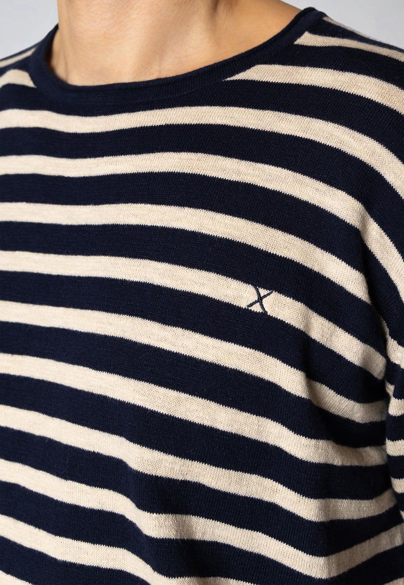 Clean Cut Copenhagen Thomas stripe knitted t-shirt T-shirts S/S Navy/Ecru striped