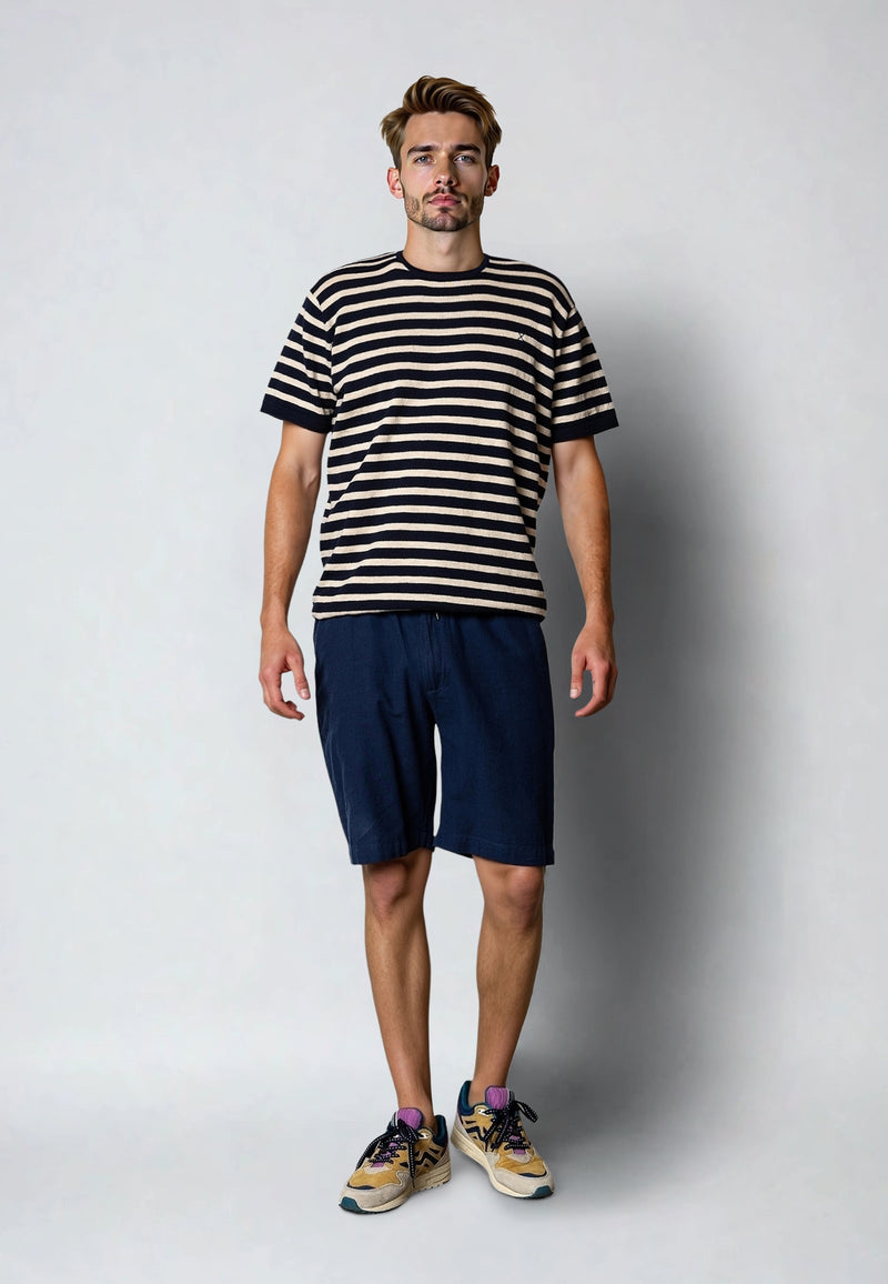 Clean Cut Copenhagen Thomas stripe knitted t-shirt T-shirts S/S Navy/Ecru striped
